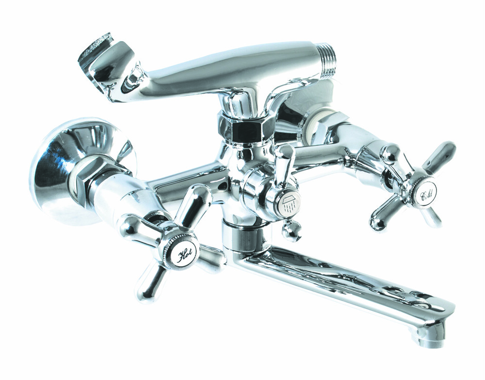 Смеситель Ванна SANTREK AQUA-330   "CLASSIC" 1/2 м/к шар. перекл. Крест SL595 кор. поворот. излив (15см)