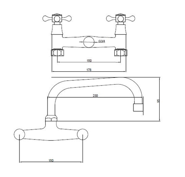 Смеситель Кухня СТЕНА SANTREK AQUA-495  "CLASSIC" 1/2 м/к Крест SL594 
