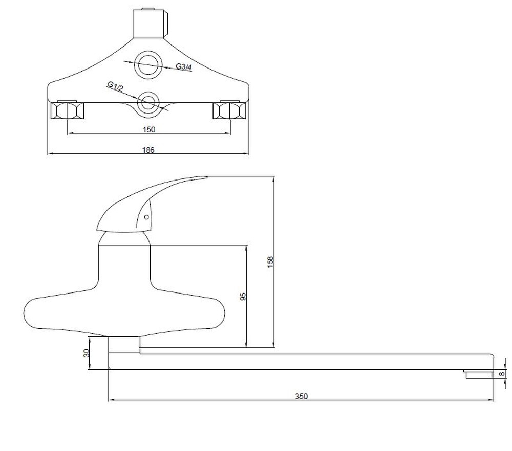 Смеситель Ванна SANTREK AQUA-510  "MODERN" шар. d-40 L-нос картридж. перекл. душа SB47 