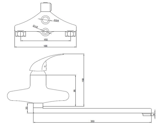 Смеситель Ванна SANTREK AQUA-510  "MODERN" шар. d-40 L-нос картридж. перекл. душа SB56 