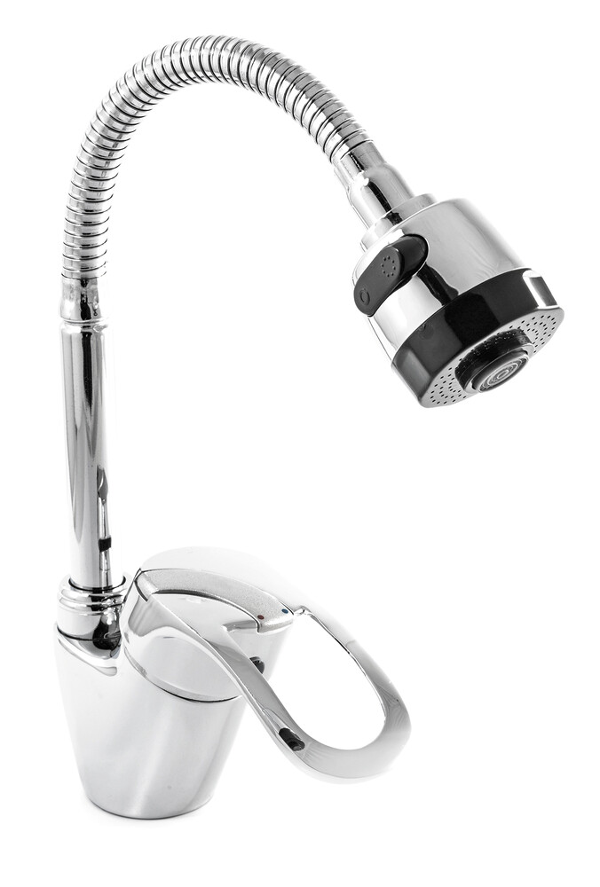 Смеситель Кухня SANTREK AQUA-665  "MODERN" шар.d-40 SB03 гибкий излив (на гайке) 