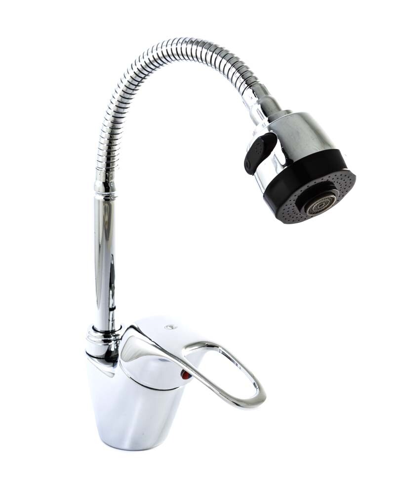 Смеситель Кухня SANTREK AQUA-665  "MODERN" шар.d-40 SB19 гибкий излив (на гайке)