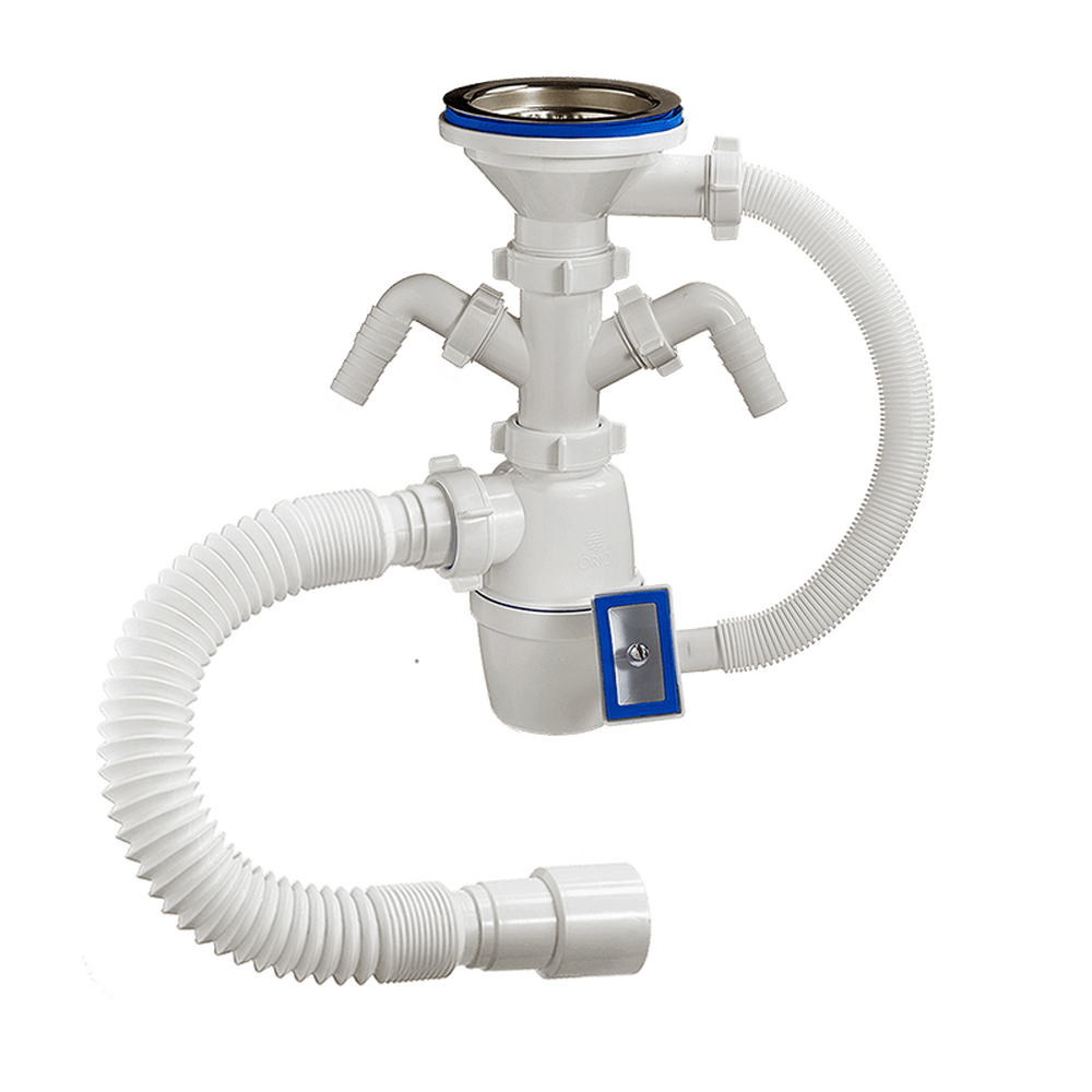 А-40139 Сифон бутыл. ОРИО 3 1/2" х 40 с 2-мя отвод с/м, с переливом, гибкой трубой 40-40/50