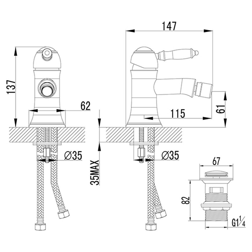 LM4808C Villa Смеситель для биде с донным клапаном клик-клак, хром LEMARK