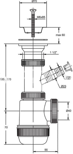 ВП 0674 Сифон "МИНИ Элит" с нерж.чашкой и отводом для СМ