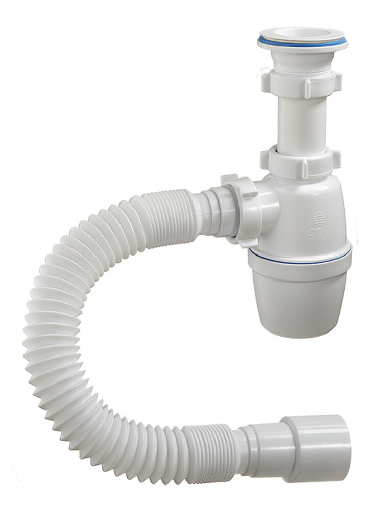 А-7001 Сифон бутылочный ОРИО 1 1/2" х 40 с пласт.решетк. D=70 мм, с гибкой трубой 40-40/50