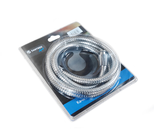 Шланг душевой рус/имп 1,5 м  SANTREK AQUA (растягивающийся) блистер (8801) *