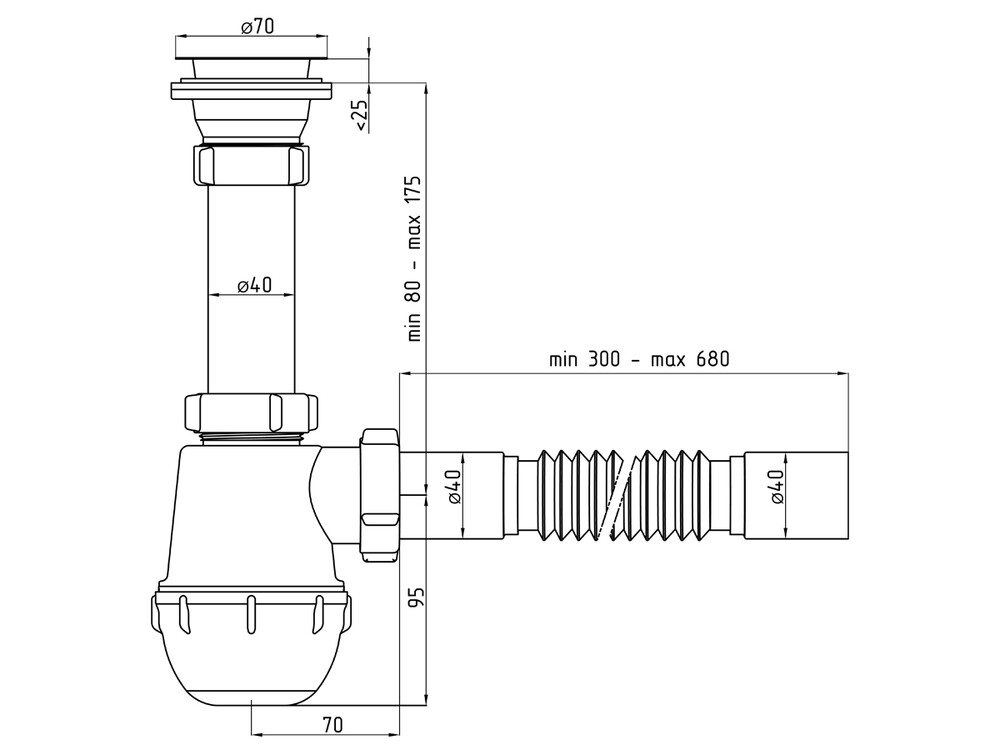 A0105 Сифон АНИ Пласт 1 1/2"*40 Грот с гофрой 40/40
