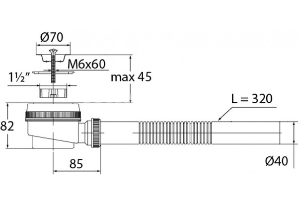 ВП 6861 Сифон для душевого поддонa "Элит" 1 1/2"х40, с нерж.реш D=70 м и гибкой тр 40-40