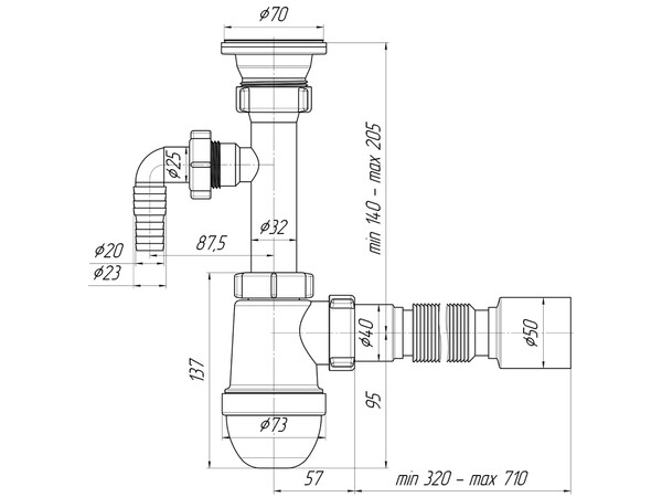 C0310 Сифон АНИ Пласт 1 1/2"*40 с носиком, с гофрой 40/50