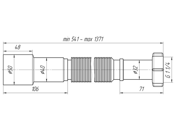 K216 Гофра АНИ Пласт 1 1/4"*40/50 удлинённая, L541-1371мм