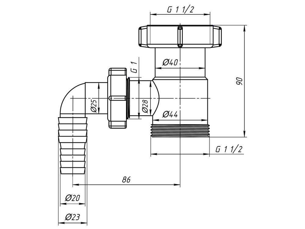M110 Отвод для стиральной машины 1 1/2"*1 1/2 АНИ Пласт