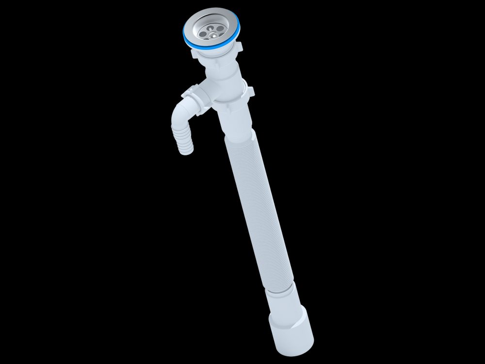 G118 Гофросифон АНИ Пласт 1 1/2"*40/50 удлинённый с отводом для с/м, L648-1488мм