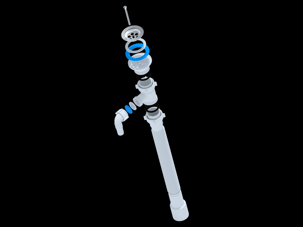 G118 Гофросифон АНИ Пласт 1 1/2"*40/50 удлинённый с отводом для с/м, L648-1488мм