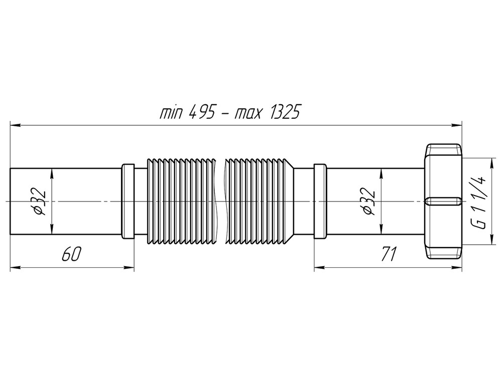 K213 Гофра АНИ Пласт 1 1/4"*32 удлинённая, L495-1325мм