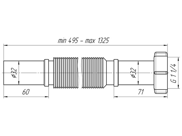 K213 Гофра АНИ Пласт 1 1/4"*32 удлинённая, L495-1325мм