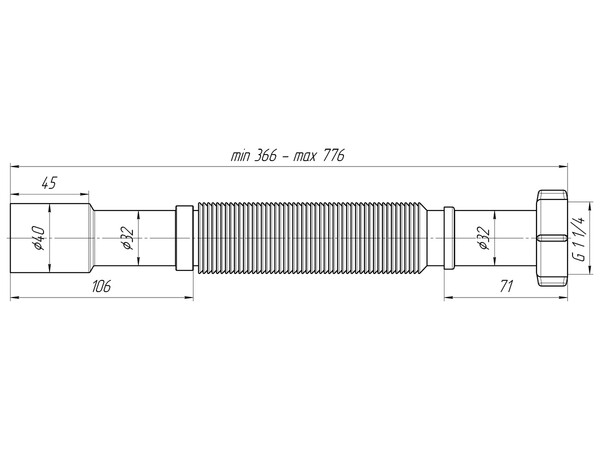 K207 Гофра АНИ Пласт 1 1/4"*32/40, L541-1371мм