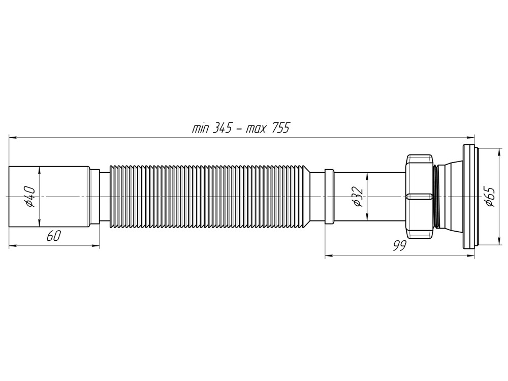 G204 Гофросифон АНИ Пласт 1 1/4"*40, L345-755мм