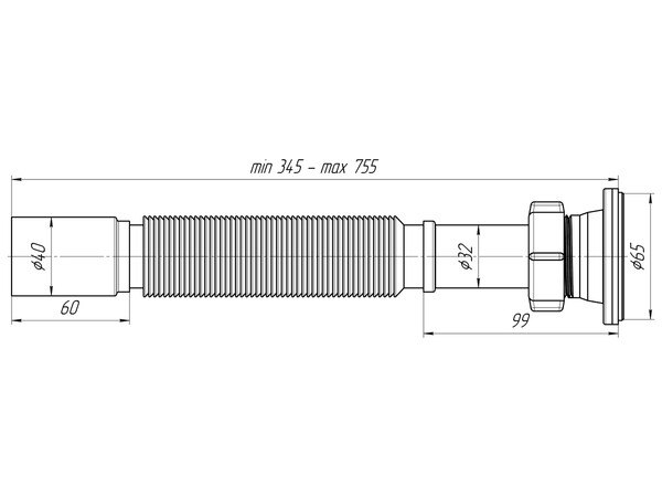 G204 Гофросифон АНИ Пласт 1 1/4"*40, L345-755мм