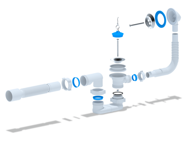 E055 Обвязка д/ванны АНИ Пласт 1 1/2"*40*50 с вып. и перел. плоский с гофрой