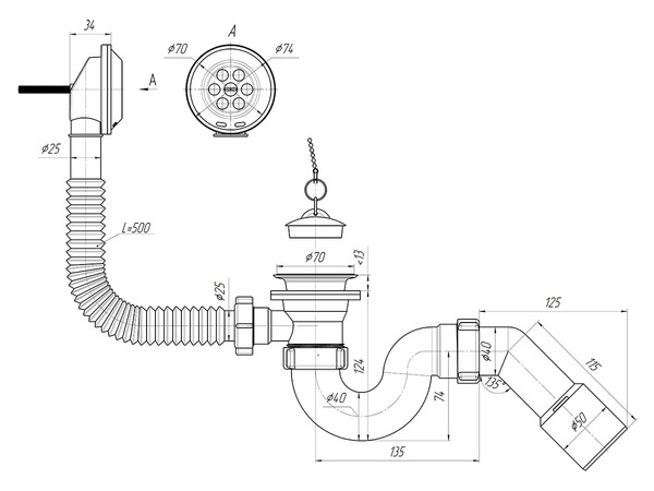 E151 Обвязка д/ванны АНИ Пласт 1 1/2"*40*50 с вып. и перех. трубой