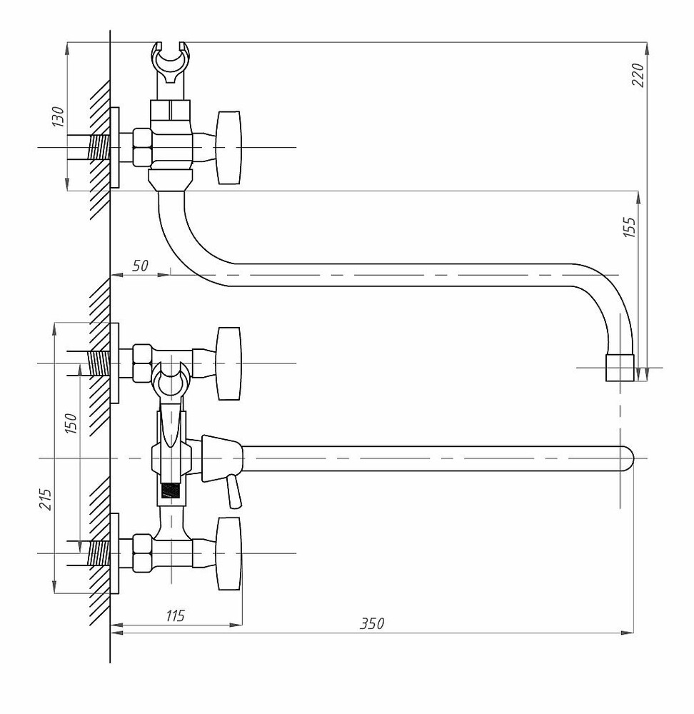 Смеситель Ванна 1/2 м/к (сборный) ПСМ-150-К/80 Пермь СТАНДАРТ-Б тип См-ВУДРНШлР