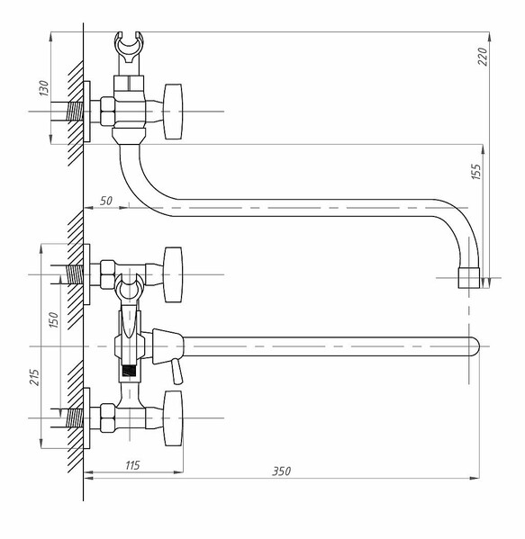 Смеситель Ванна 1/2 м/к (сборный) ПСМ-150-К/80 Пермь СТАНДАРТ-Б тип См-ВУДРНШлР