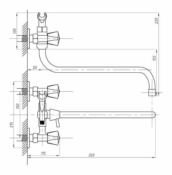 Смеситель Ванна 1/2 м/к (сборный) ПСМ-150-К/03 Лючия СТАНДАРТ-Б тип См-ВУДРНШлА