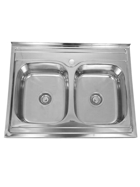 Мойка нерж 600х800х180 S т.0,8 ДВОЙНАЯ (+ бол.сифон) Китай