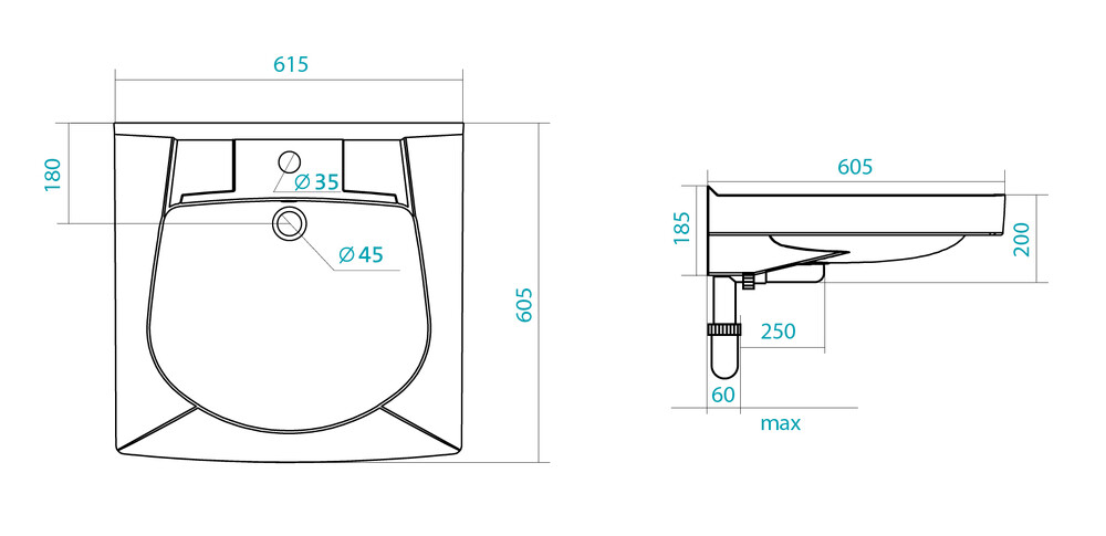 Умывальник "Пилот-60" 1/ отв.(с кронштейном, крепежом и сифоном) над стиральной машиной 1WH301971