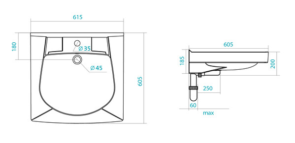 Умывальник "Пилот-60" 1/ отв.(с кронштейном, крепежом и сифоном) над стиральной машиной 1WH301971