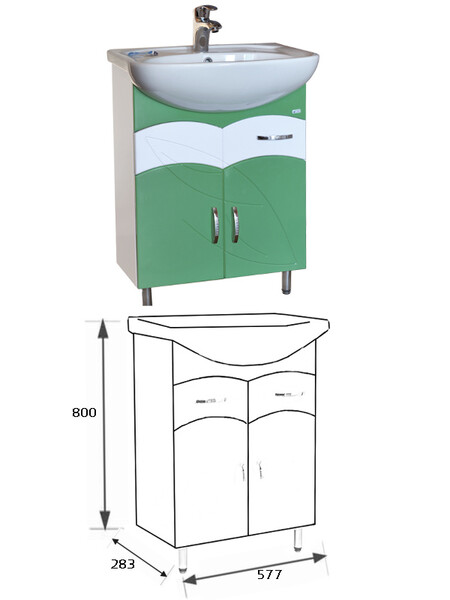 Подстолье SANTREK HOME "Весна 60" (салатовый) 2 ящика 2 двери под умыв. "Эрика-61" 577х800х283
