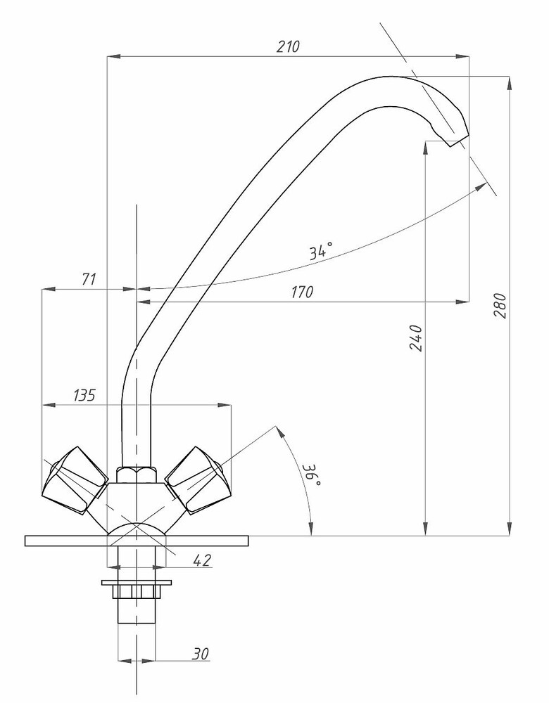 Смеситель Кухня 1/2 м/к на гайке ПСМ-120-К/03 Лючия СТАНДАРТ-Б тип См-МДЦБр