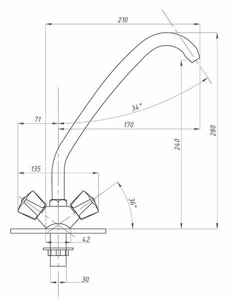 Смеситель Кухня 1/2 м/к на гайке ПСМ-120-К/03 Лючия СТАНДАРТ-Б тип См-МДЦБр
