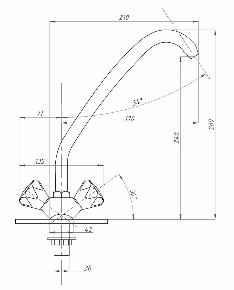 Смеситель Кухня 1/2 м/к на гайке ПСМ-120-К/04 Мария СТАНДАРТ-Б тип См-МДЦБр
