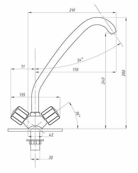 Смеситель Кухня 1/2 м/к на гайке ПСМ-120-К/06 Дория СТАНДАРТ-Б тип См-МДЦБр