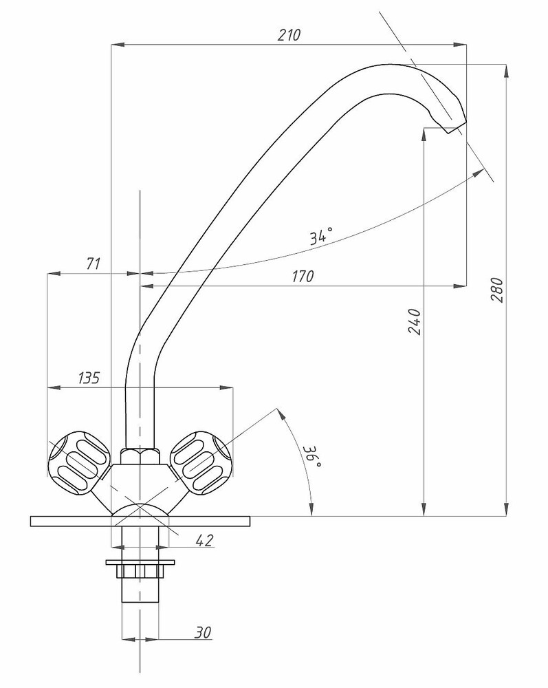 Смеситель Кухня 1/2 м/к на гайке ПСМ-120-К/30 Тыква СТАНДАРТ-Б тип См-МДЦБр