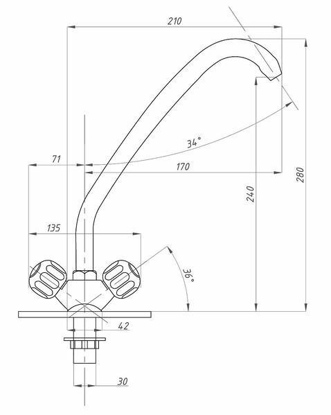 Смеситель Кухня 1/2 м/к на гайке ПСМ-120-К/30 Тыква СТАНДАРТ-Б тип См-МДЦБр