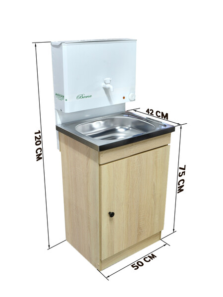 Умывальник "Весна" с ЭВН (тумба ЛДСП Дуб Сонома светлый, мойка Нержавейка 40*50, бак 17л) 1,25кВт