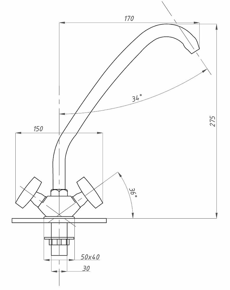 Смеситель Кухня 1/2 м/к на гайке ПСМ-117-К/80 Пермь СТАНДАРТ-Б тип См-МДЦБр
