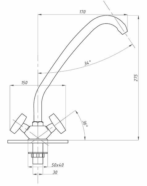 Смеситель Кухня 1/2 м/к на гайке ПСМ-117-К/80 Пермь СТАНДАРТ-Б тип См-МДЦБр