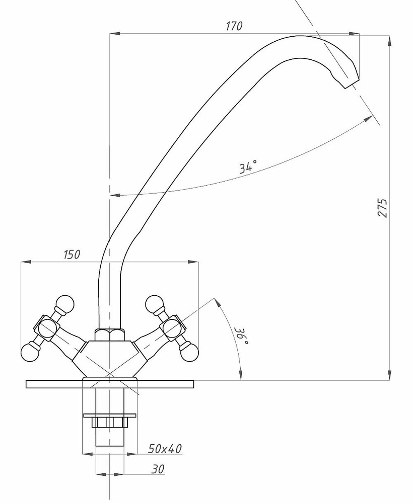 Смеситель Кухня 1/2 м/к на гайке ПСМ-117-К/89 Крест СТАНДАРТ-Б тип См-МДЦБр