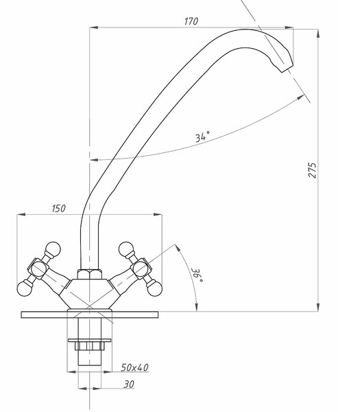 Смеситель Кухня 1/2 м/к на гайке ПСМ-117-К/89 Крест СТАНДАРТ-Б тип См-МДЦБр