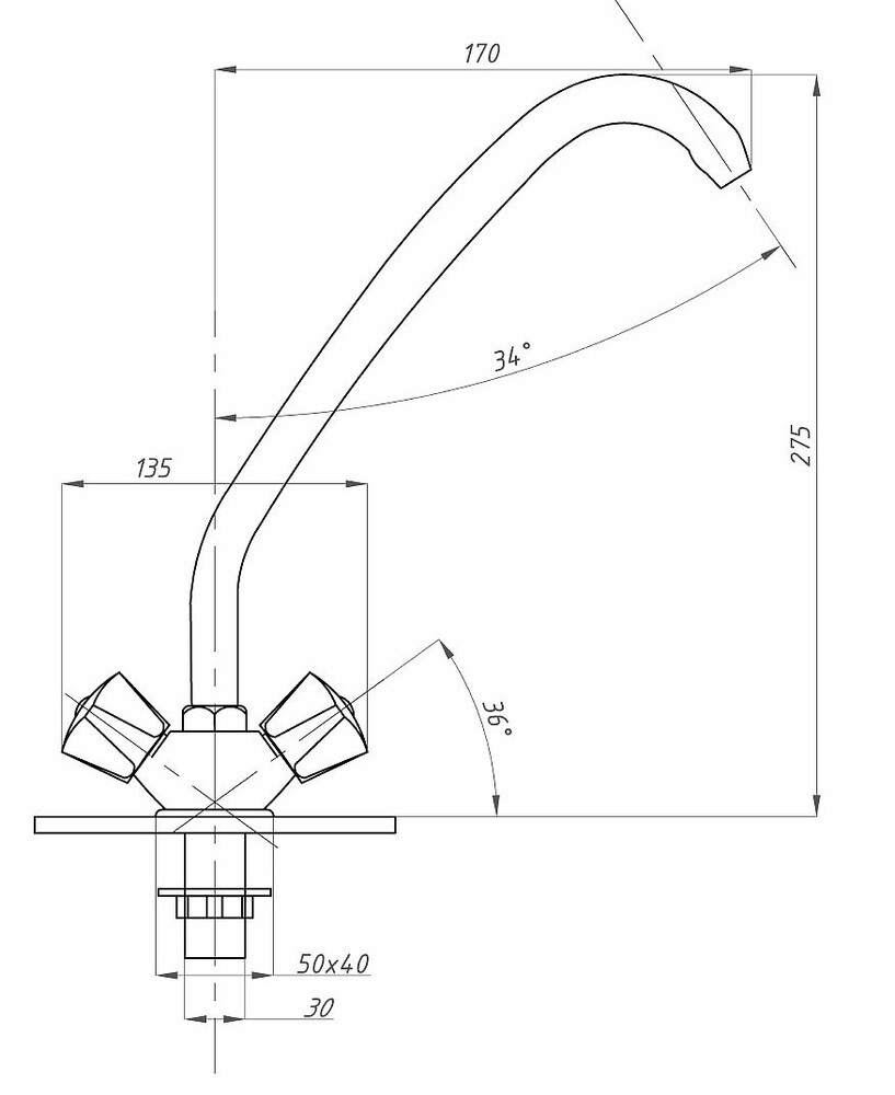 Смеситель Кухня 1/2 м/к на гайке ПСМ-117-К/03 Лючия СТАНДАРТ-Б тип См-МДЦБр