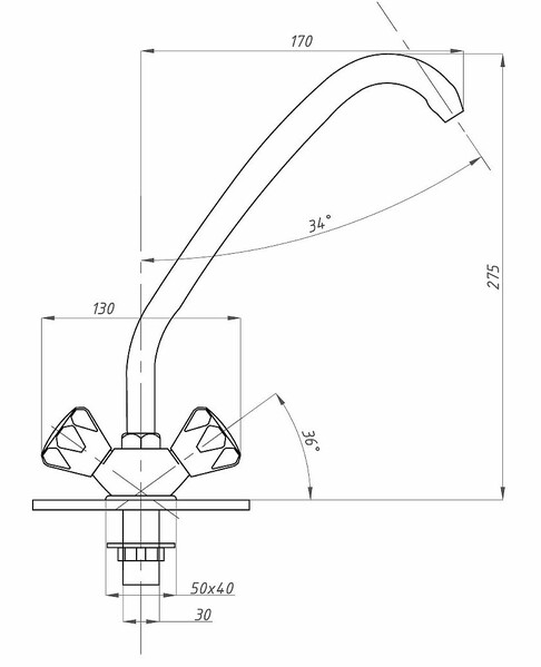 Смеситель Кухня 1/2 м/к на гайке ПСМ-117-К/04 Мария СТАНДАРТ-Б тип См-МДЦБр