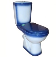 Унитаз-компакт Rosa "КОМФОРТ" Синий, 2-х режимная арматура, антивсплеск, косой выпуск (г.Киров)