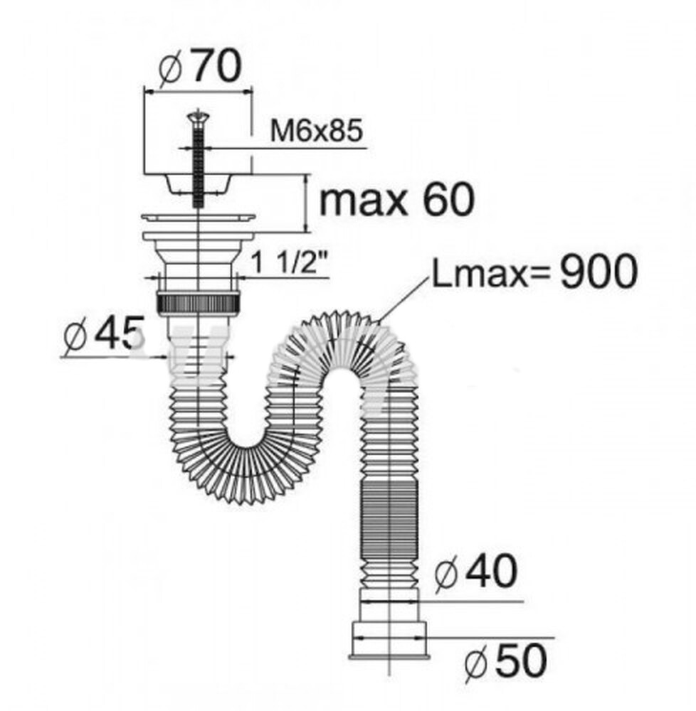ВП 6333 Сифон "МИНИ Элит " гофрированный с нерж.чашкой (1 1/2-40/50)