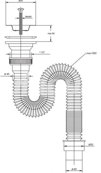 ВП 0631 Сифон "Элит" с нерж.чашкой гофрир д 70, 900 мм (1 1/2 -40/50)