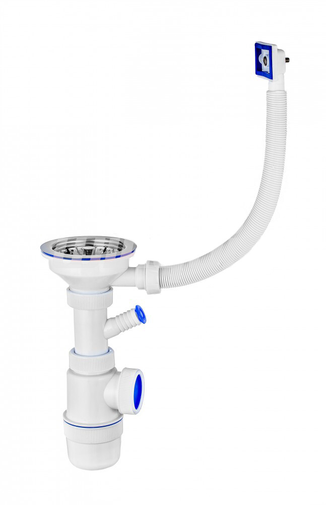 ВП 6176 Сифон "Элит" с нерж.чашкой, переливом и отводом для СМ (3 1/2 - 40)
