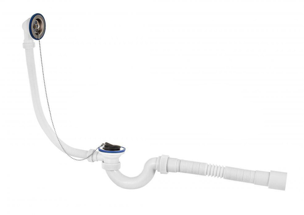 ВП 0654 Сифон для ванн (обвязка) "МИНИ Элит" 1 1/2"х40, с нерж.реш D=70 мм, с гиб.тр 40-40/50